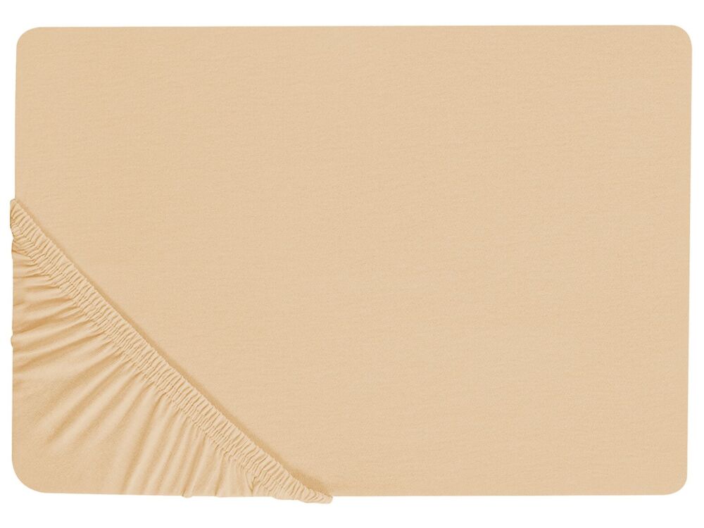 Fitted Sheet Sand Beige Cotton 180 X 200 Cm Elastic Edging Solid Pattern Classic Style For Bedroom Beliani