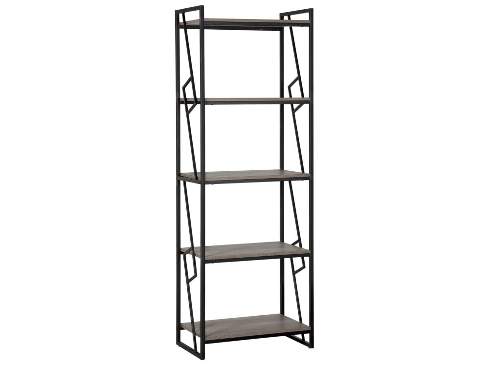 5 Tier Bookcase Dark Wood And Black Metal Frame Open Shelf Industrial Minimalist Shelving Unit Beliani