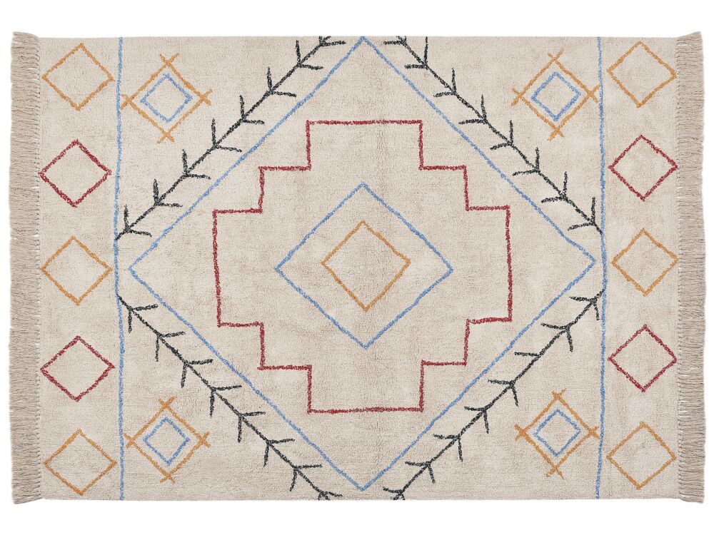 Cotton Rug Multicolour Geometric Pattern 140 X 200 Cm Low Pile Boho Vintage Beliani