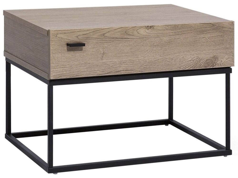 Bedside Table Dark Wood Drawer Black Metal Base Industrial Beliani