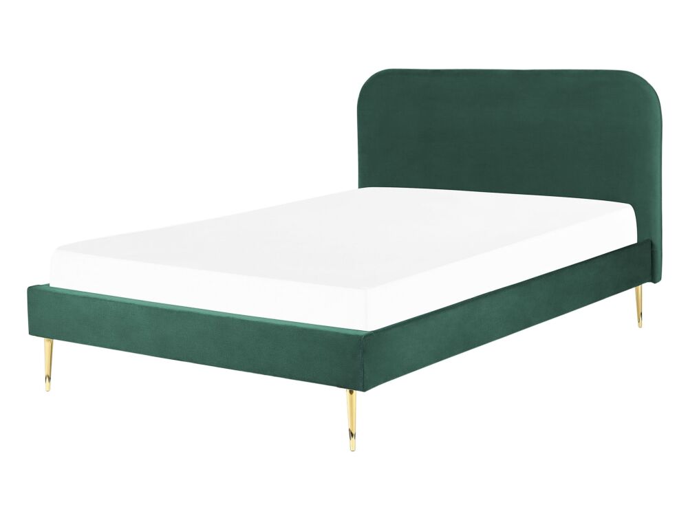 Bed Green Velvet Upholstery Eu Double Size Golden Legs Headboard Slatted Frame 4.6 Ft Minimalist Design Beliani