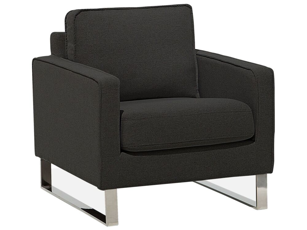 Armchair Graphite Grey Fabric Sled Silver Legs Modern Living Room Beliani