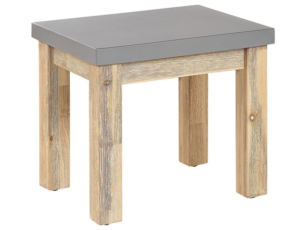 Outdoor Garden Stool Grey Fibre Cement Seat Light Acacia Wood Base Modern Industrial Patio Footstool Beliani