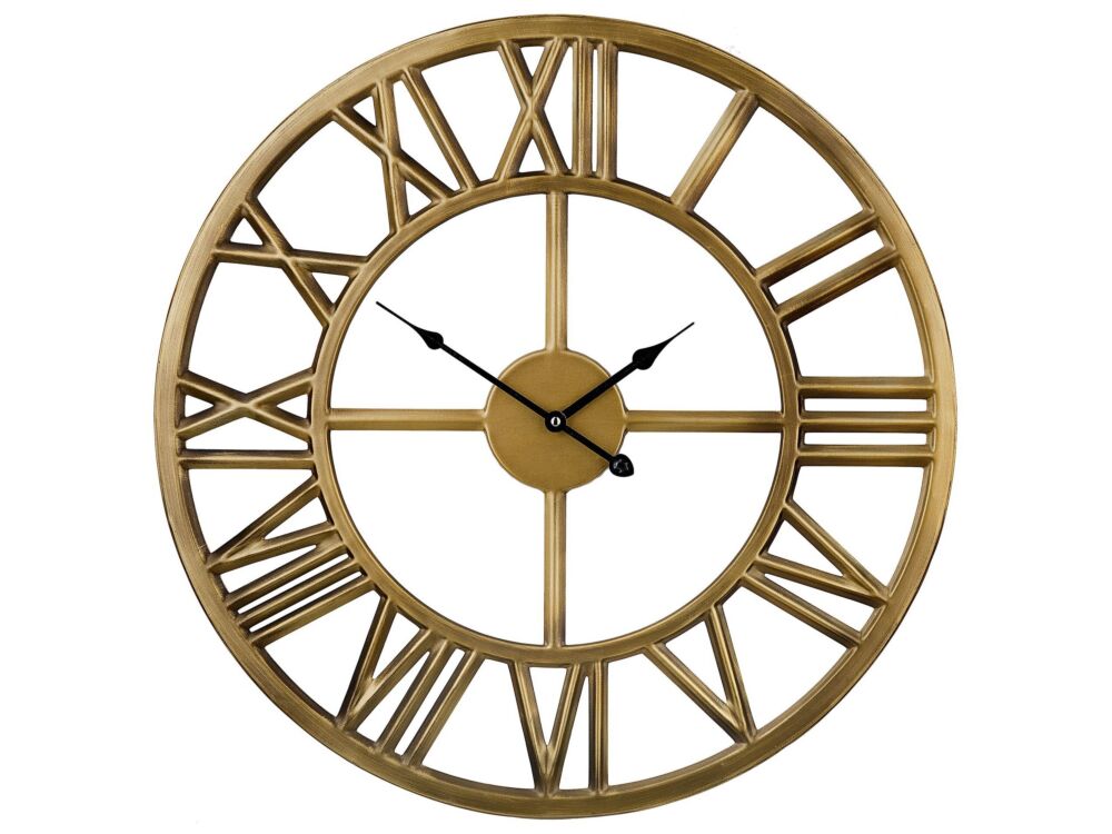 Wall Clock Gold Iron Frame Classic Design Roman Numerals Round 61 Cm Beliani