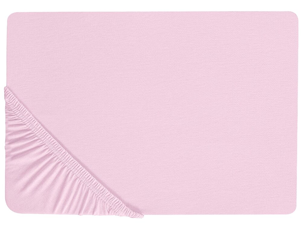 Fitted Sheet Pink Cotton 160 X 200 Cm Elastic Edging Solid Pattern Classic Style For Bedroom Beliani