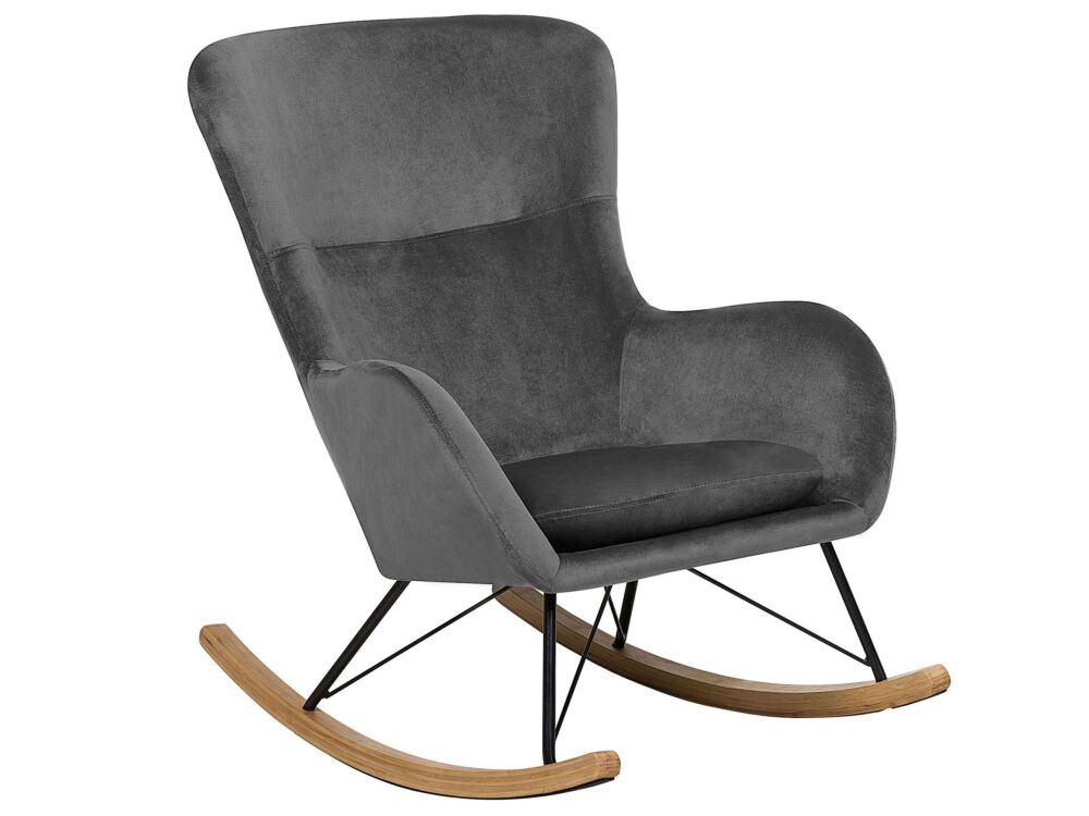 Rocking Chair Dark Grey Velvet Metal Legs Wooden Skates Modern Beliani