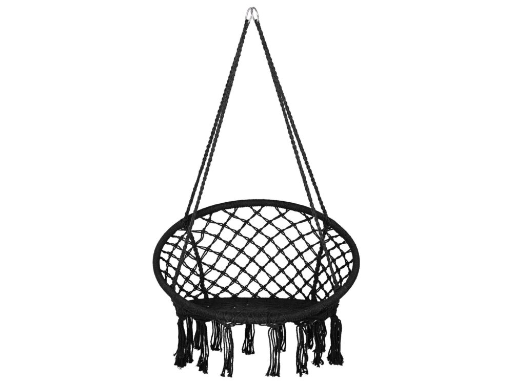 Hanging Chair Black Macrame Plaited Seat Indoor Swing Chair Boho Style Beliani