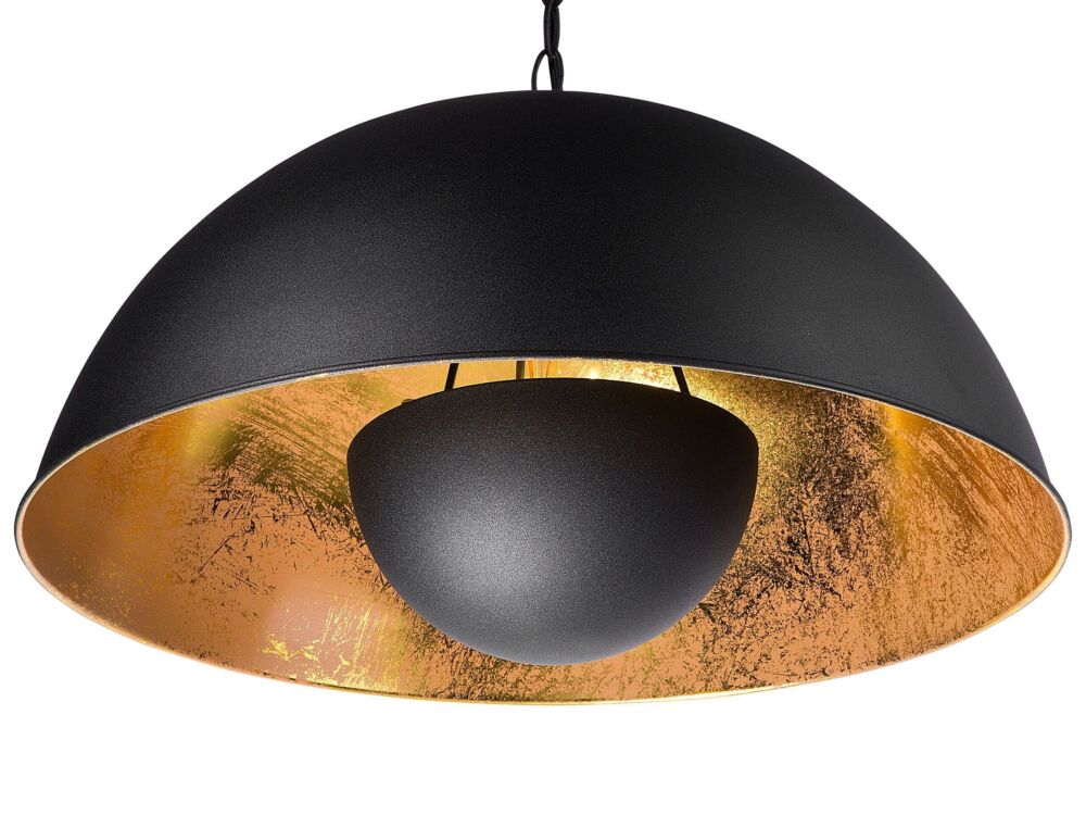 Ceiling Lamp Black Metal 158 Cm Pendant Dome Two Tone Shade Chain Industrial Beliani