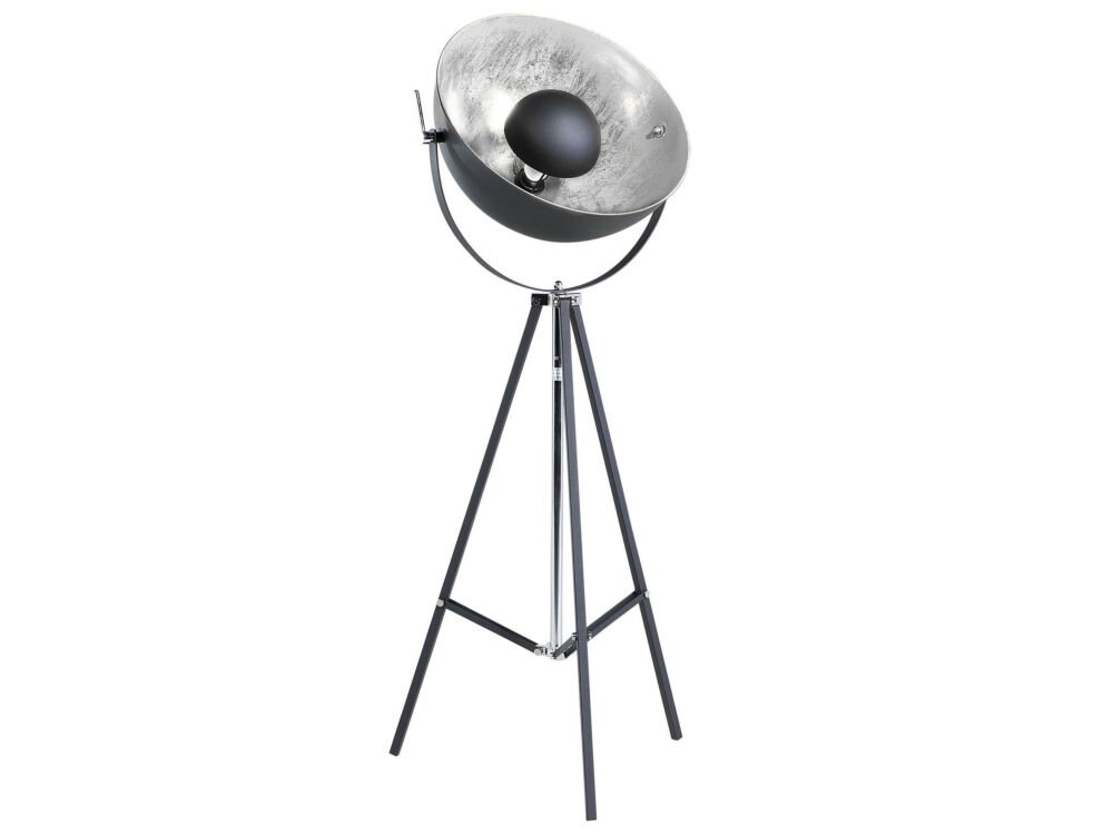 Floor Lamp Black With Silver Metal 165 Cm Tripod Base Adjustable Open Shade Industrial Design Beliani
