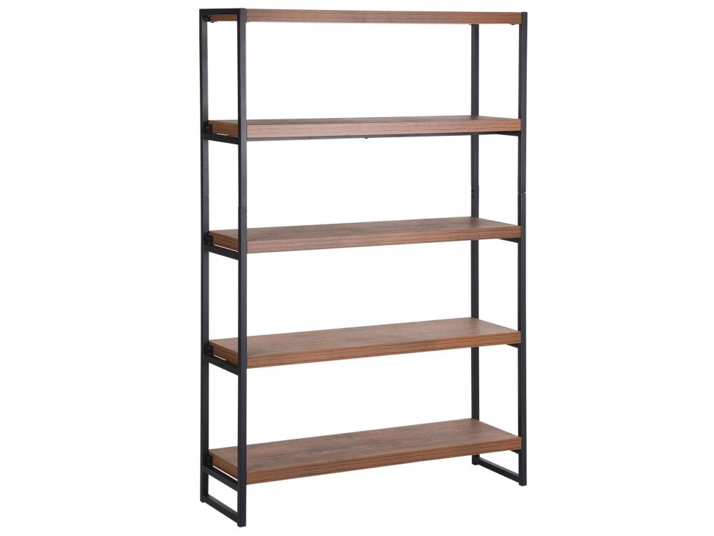 Bookcase Dark Wood And Black 155 X 100 Cm Metal Frame Industrial Beliani