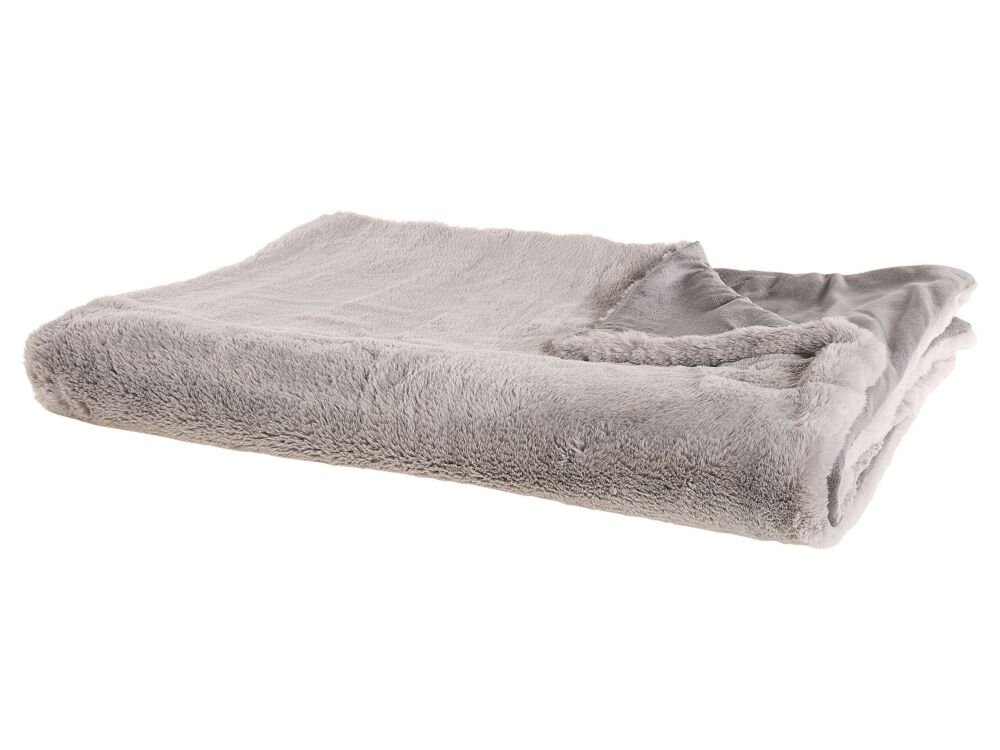 Blanket Grey Polyester Fabric 150 X 200 Cm Living Room Throw Fluffy Decoration Modern Design Beliani