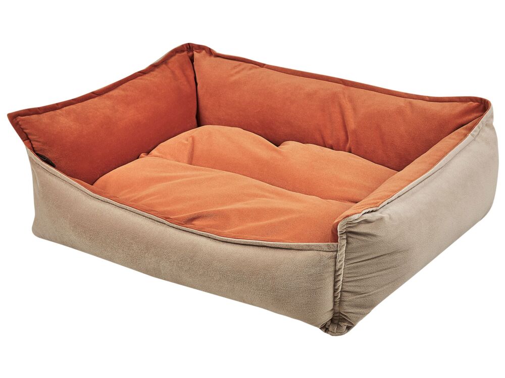 Pet Bed Orange Beige Polyester 70 X 60 Cm Velvet Rectangular Dog Cat Soft Cuddler Cushion Living Room Bedroom Beliani