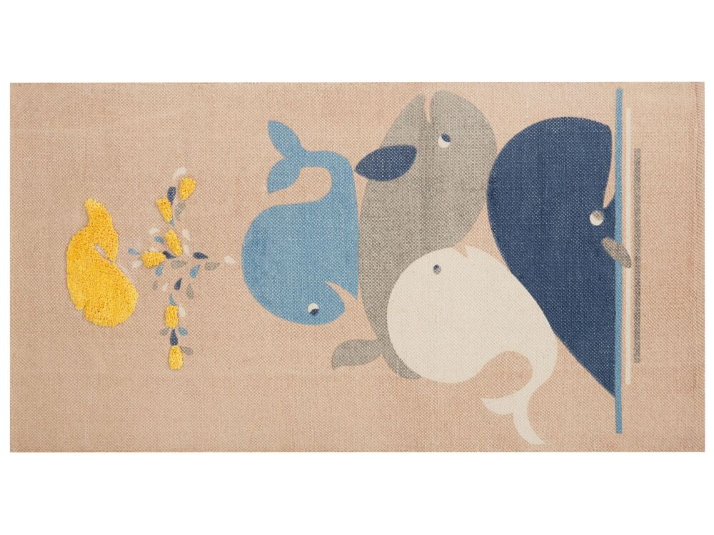 Area Rug Begie Whales Print 80 X 150 Cm Low Pile Runner For Children Playroom Beliani