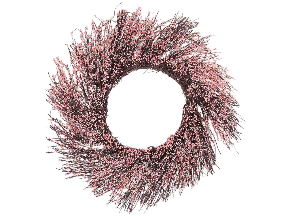 Door Wreath Pink Handmade Decorative Artificial Flower Round 50 Cm Table Wall Décor Traditional Rustic Style Beliani