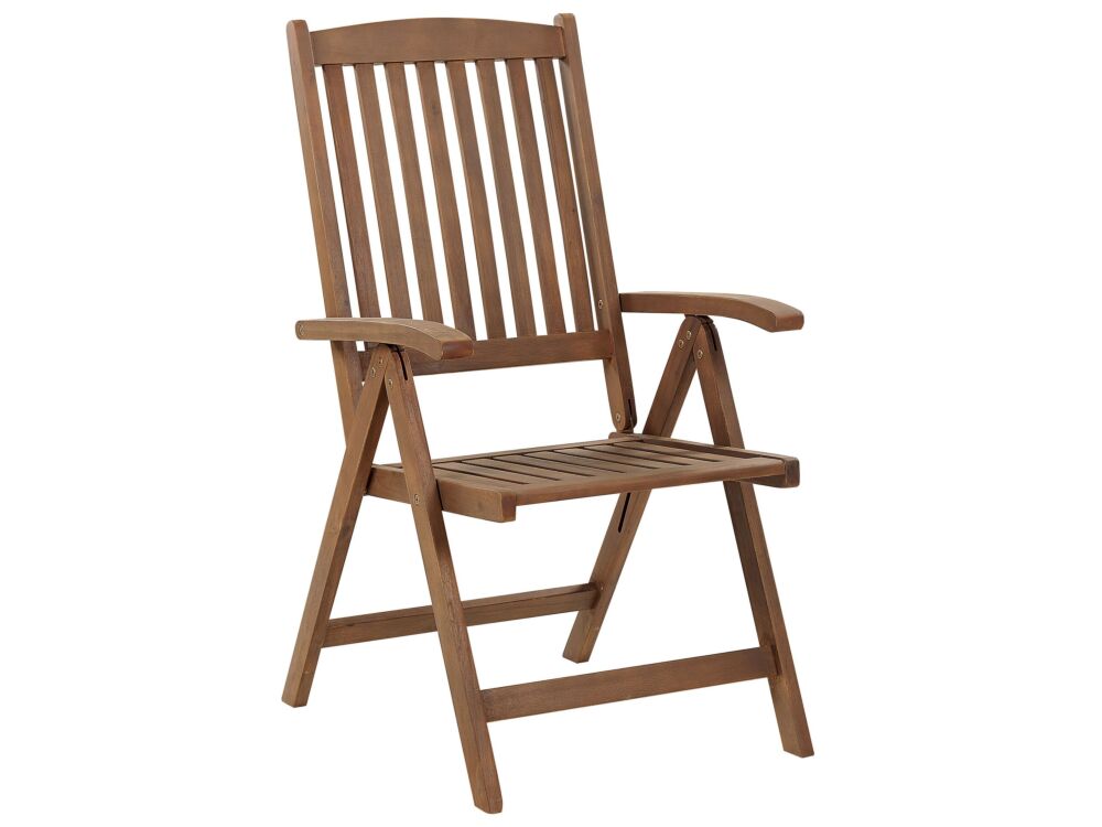 Garden Chair Dark Acacia Wood Natural Adjustable Foldable Outdoor With Armrests Country Rustic Style Beliani