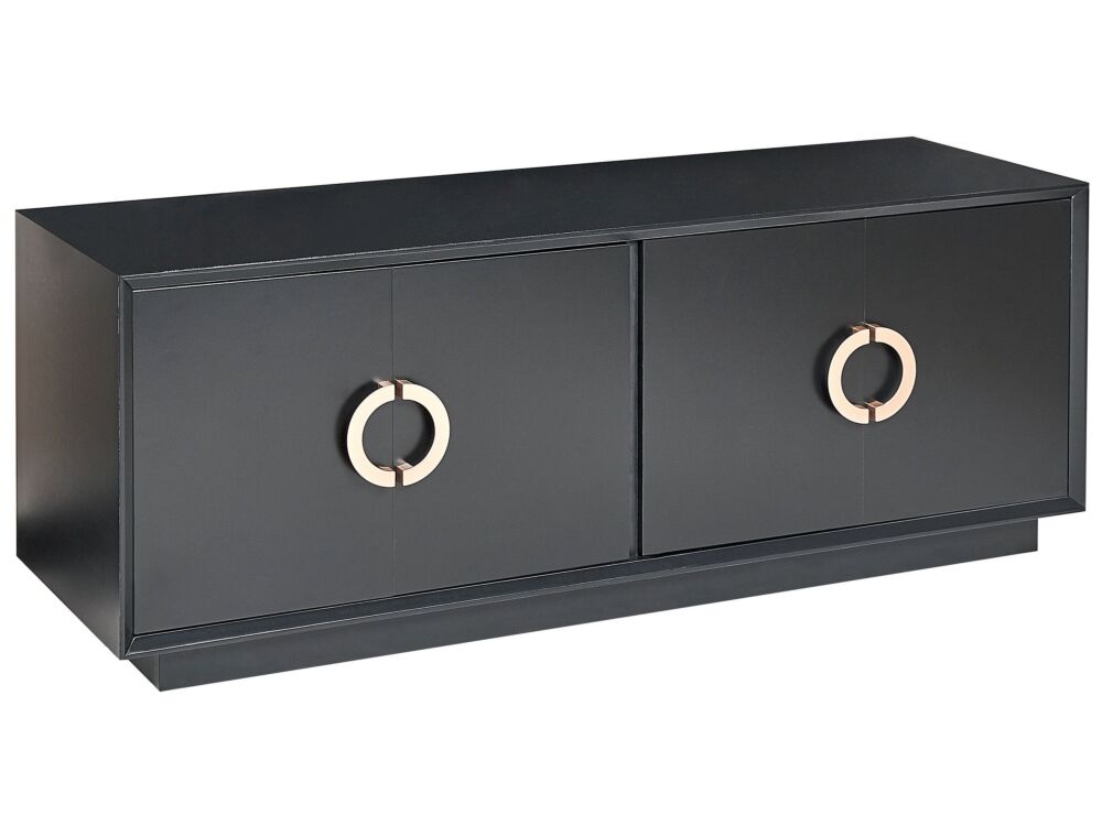 4 Door Sideboard Black Mdf Cabinets With Shelves Gold Handles Modern Style Hallway Living Room Bedroom Storage Beliani