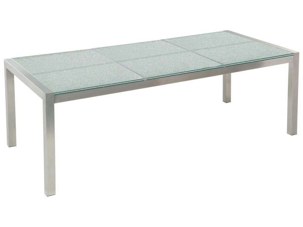 Garden Table Cracked Glass Table Top 180 X 90 Cm 6 Seater Steel Frame Triple Plate Beliani