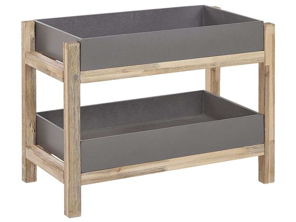 Shelving Unit Grey Faux Concrete Tray Removable Shelves Acacia Wood Legs Indoor Outdoor Storage Beliani