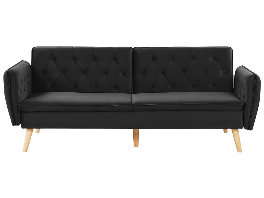 Sofa Bed Black Velvet Upholstered Convertible Couch Modern Design Buttoned Backrest Beliani