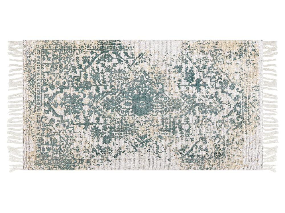 Viscose Area Rug Grey And Green 80 X 150 Cm Oriental Distressed Living Room Bedroom Beliani