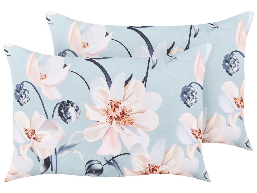 Set Of 2 Garden Cushions Blue Polyester Floral Pattern 40 X 60 Cm Modern Outdoor Decoration Water Resistant Beliani