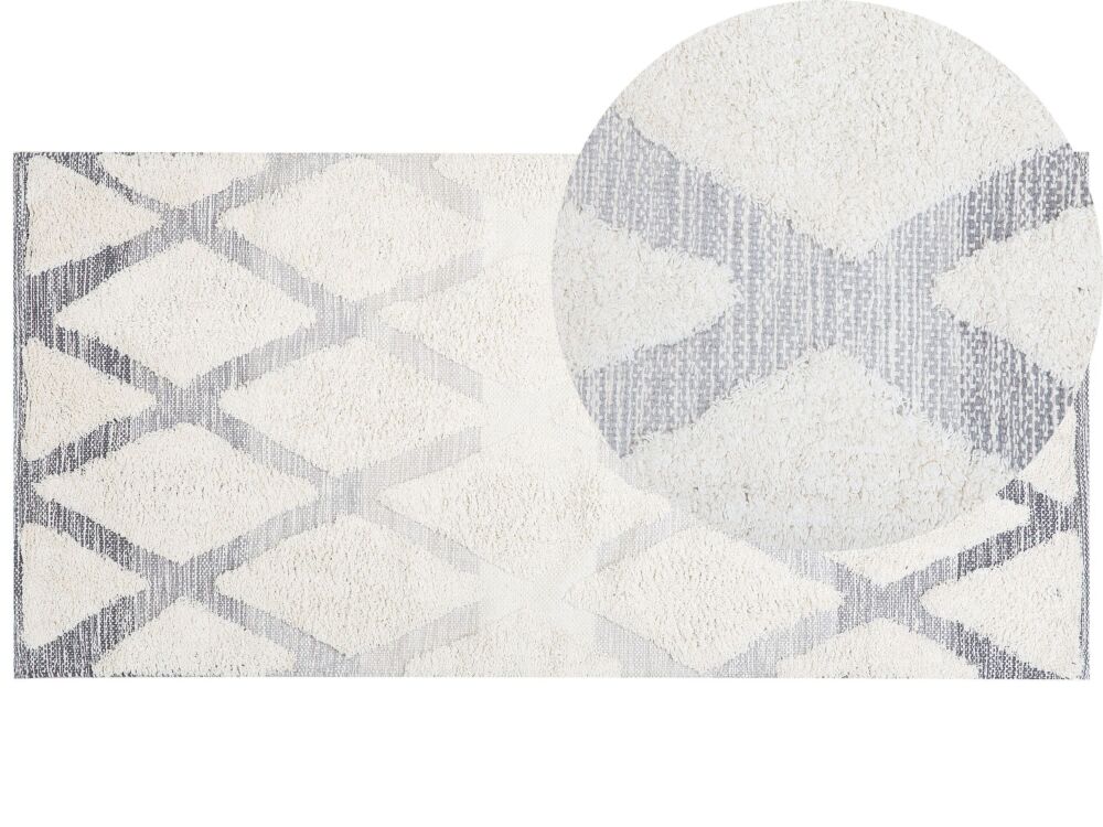 Area Rug Beige And Grey Cotton 80 X 150 Cm Rectangular Hand Woven Distressed Geometric Pattern Beliani