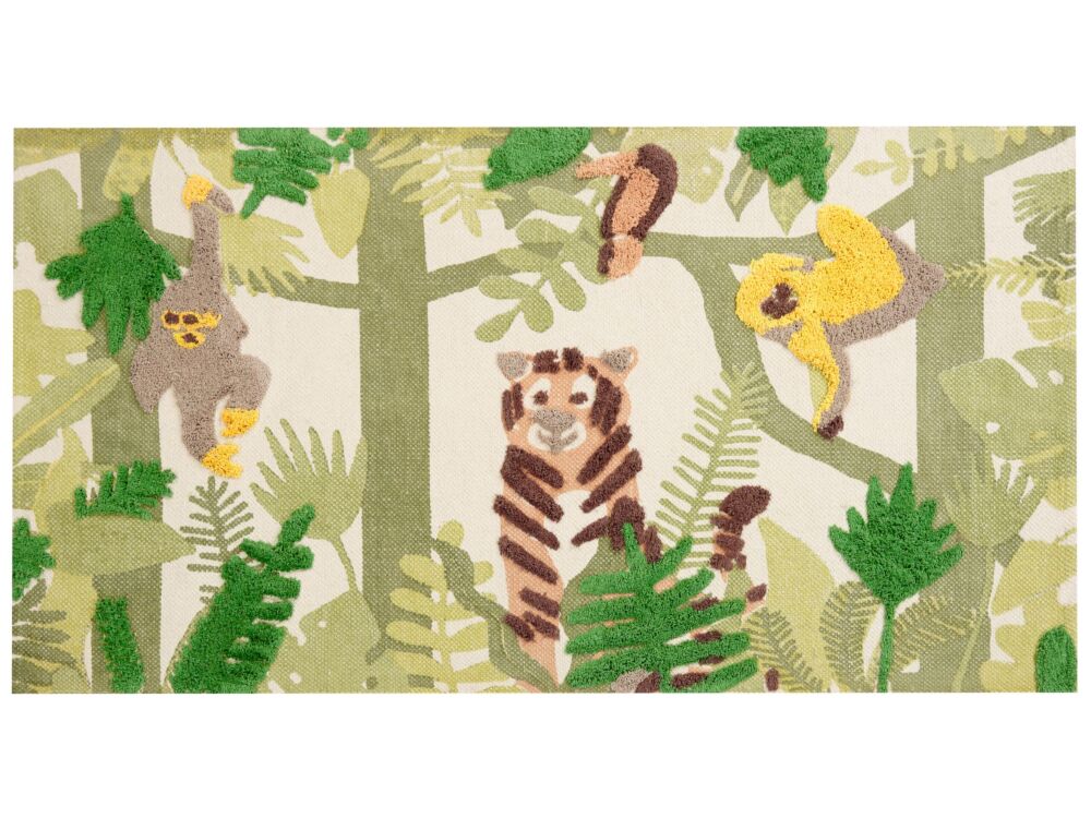 Area Rug Multicolour Jungle Print 80 X 150 Cm Low Pile Runner For Children Playroom Beliani