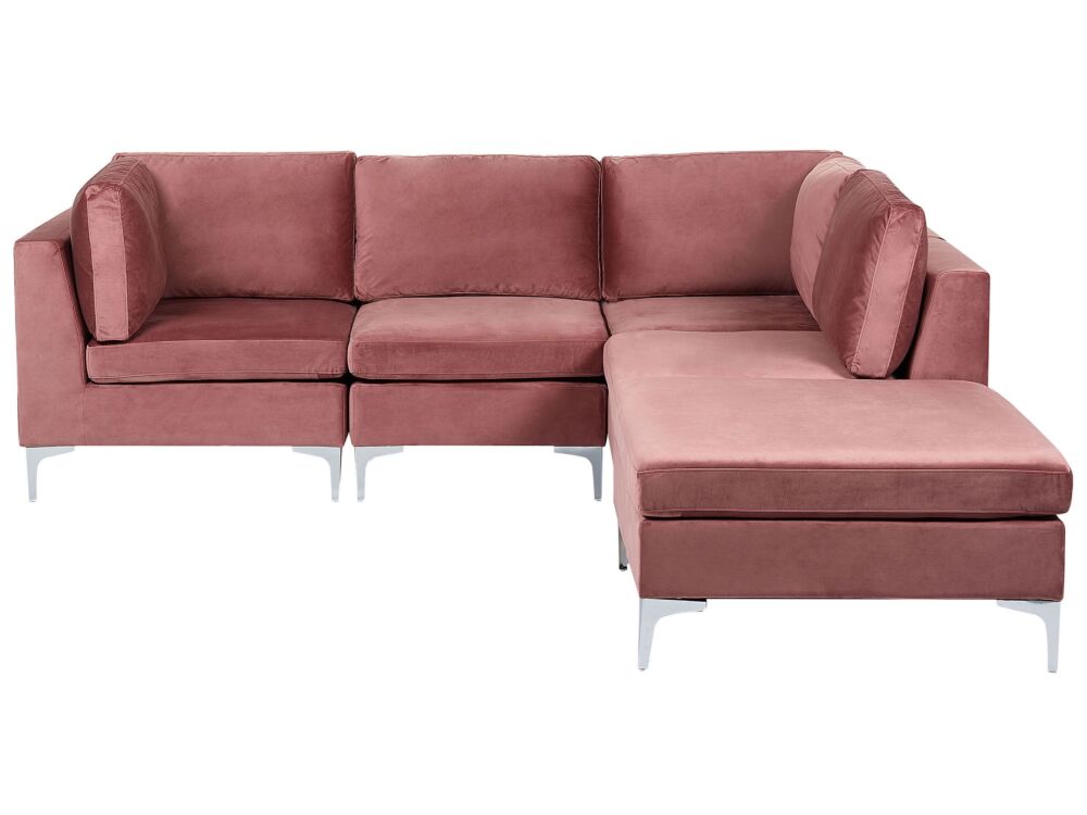 Left Hand Modular Corner Sofa Pink Velvet 4 Seater With Ottoman L-shaped Silver Metal Legs Glamour Style Beliani