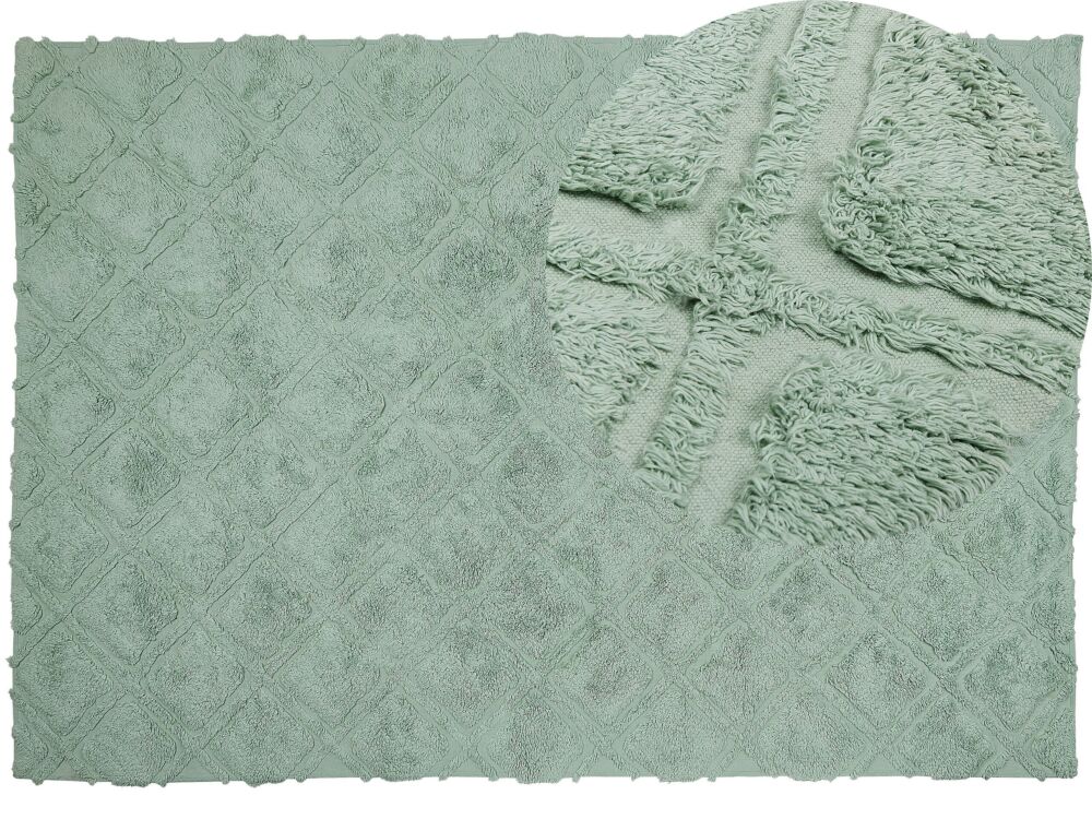 Area Rug Green Cotton 160 X 230 Cm Geometric Pattern Hand Tufted Shaggy Woven Design Living Room Bedroom Boho Beliani