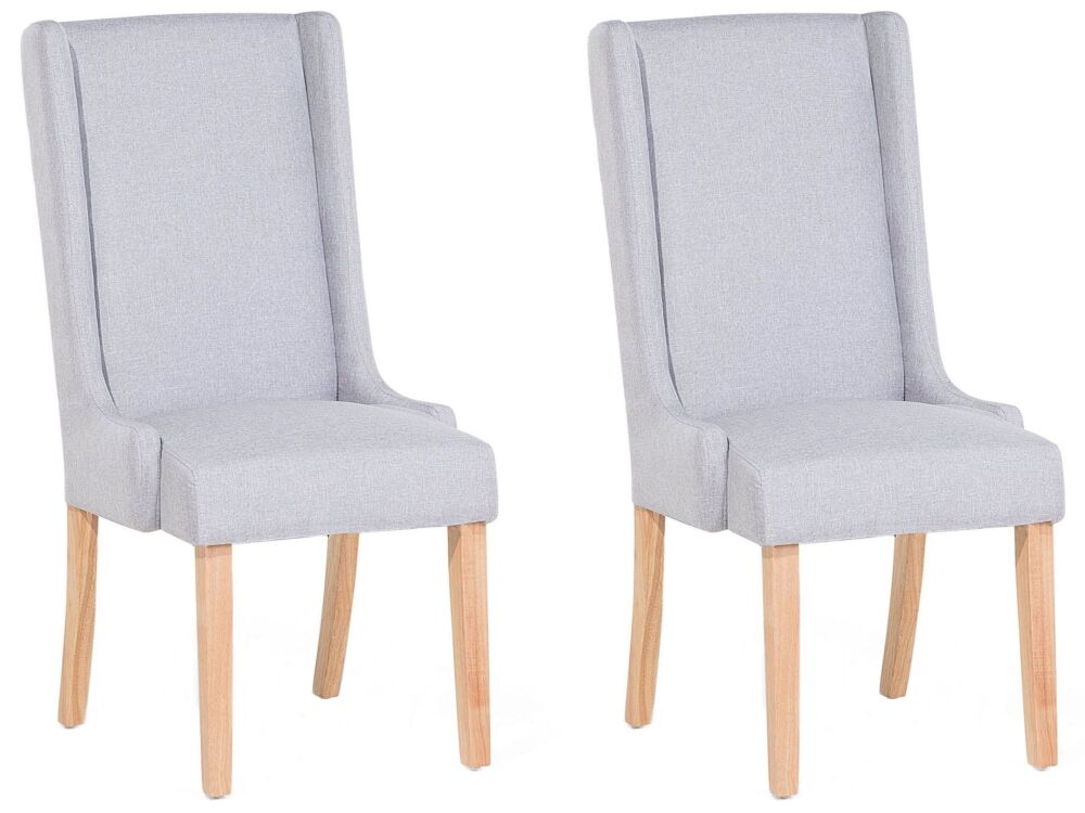 Set Of 2 Dining Chairs Light Grey Fabric Upholstered High Back Wooden Legs Modern Parsons Beliani