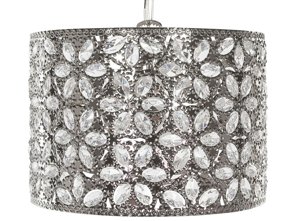 Pendant Lamp Silver Metal Drum Shape Carved Flower Patterns Modern Beliani