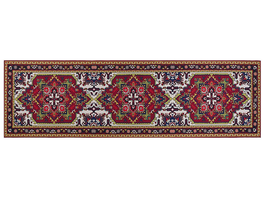 Area Rug Red Polyester 60 X 200 Cm Runner Oriental Vintage Living Room Bedroom Hallway Beliani