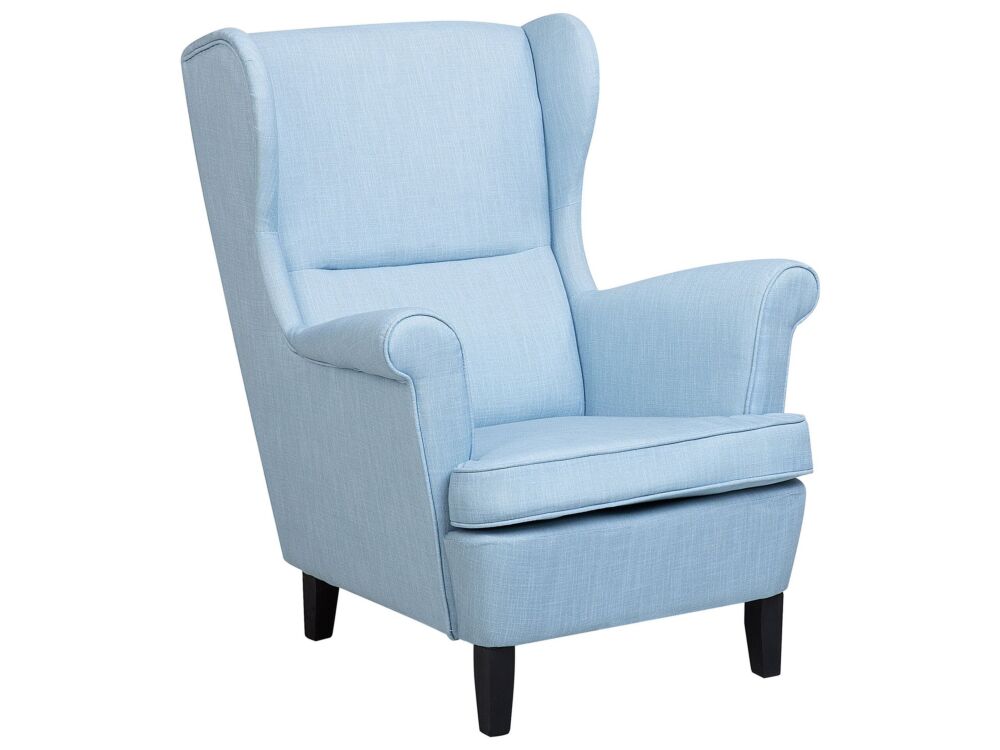 Wingback Chair Armchair Blue Fabric Upholstered Rolled Arms Retro Beliani