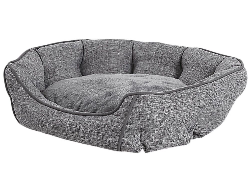 Pet Bed Grey Linen Round Dog Bed Or Cat Bed Living Room Bedroom Boho Style Scandinavian Style Beliani