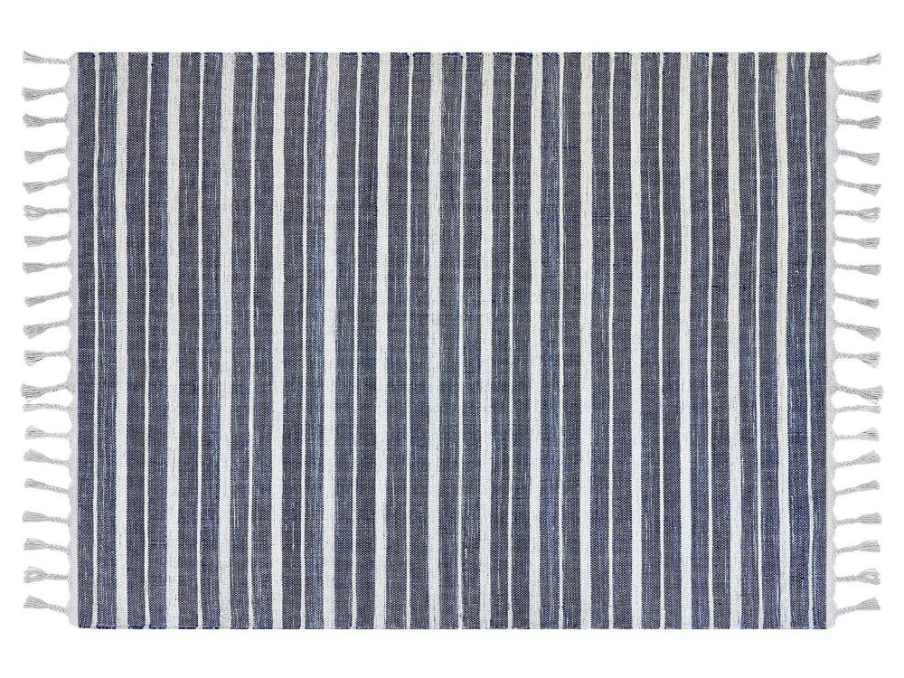 Area Rug Blue Fabric 160 X 230 Cm Living Room Bedroom Stripe Pattern Modern Beliani