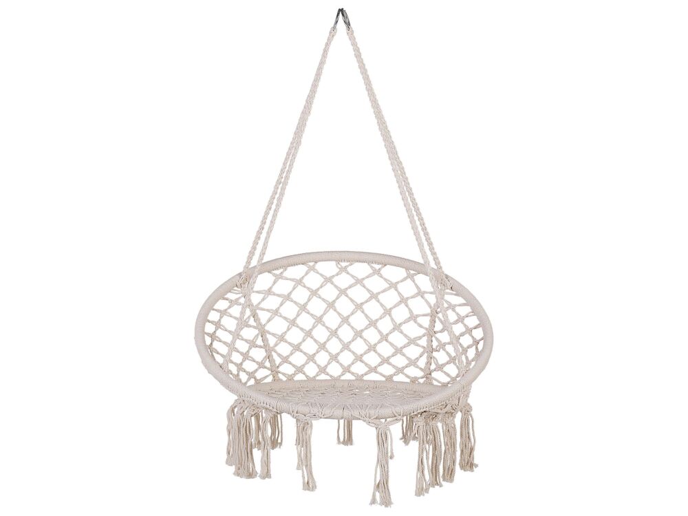 Hanging Chair White Macrame Plaited Seat Indoor Swing Chair Boho Style Beliani