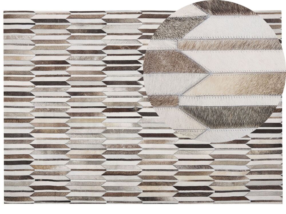 Rectangular Area Rug Beige And Brown Cowhide Leather 160 X 230 Cm Patchwork Retro Beliani