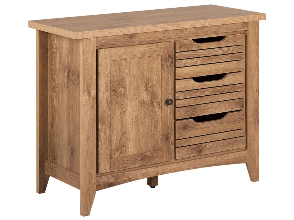 Sideboard Light Wood Effect 80 X 99 X43 Cm 1 Cabinet Chest Of 3 Drawers Beliani