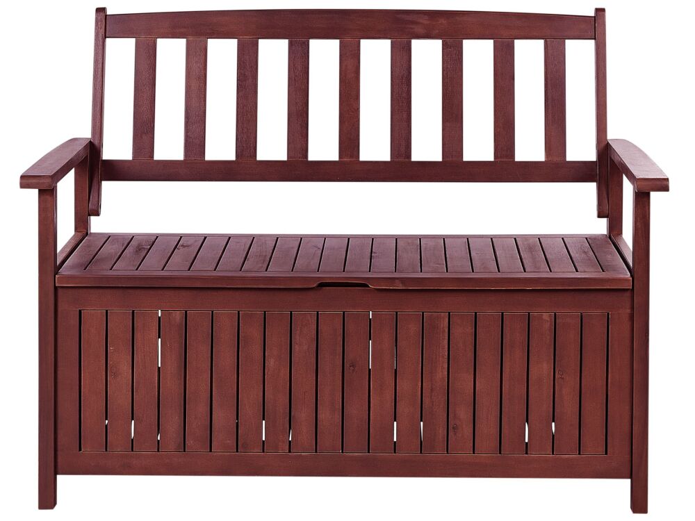 Garden Bench With Storage Mahogany Brown Solid Acacia Wood 120 X 60 Cm 2 Seater Outdoor Patio Rustic Traditional Style Beliani