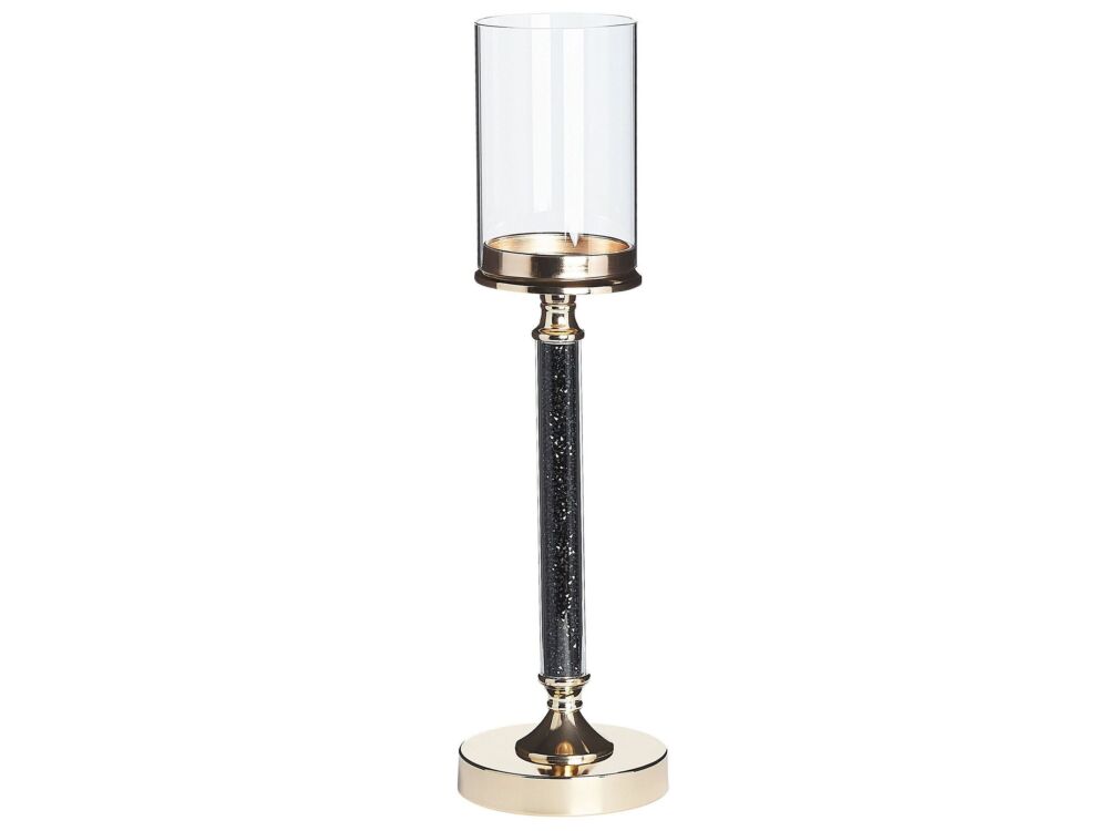 Candle Holder Gold Metal Pillar Glass Shade 48 Cm Glamour Accent Piece Decoration Table Centrepiece Beliani