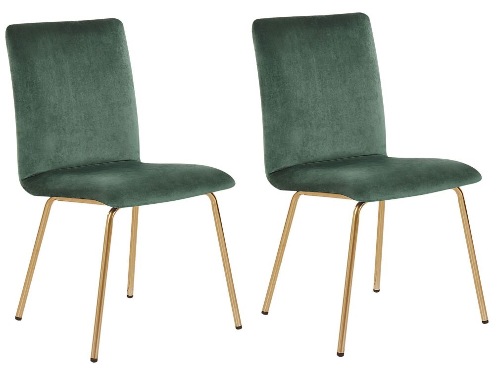 Set Of 2 Dining Chairs Green Velvet Armless Gold Metal Legs Retro Glam Beliani