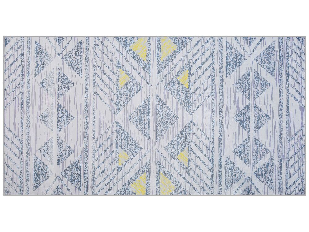Rug Grey With Yellow Polyester 80 X 150 Cm Low Pile Geometric Pattern Beliani