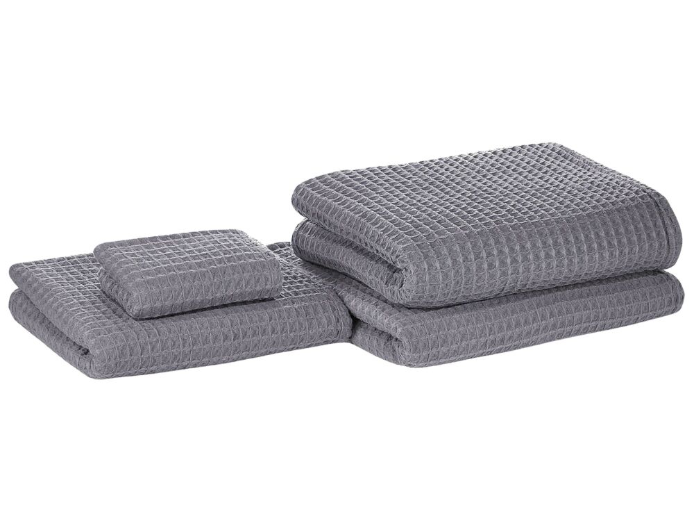 Set Of 4 Towels Grey Cotton Zero Twist Guest Hand Bath Towels And Bath Mat Beliani