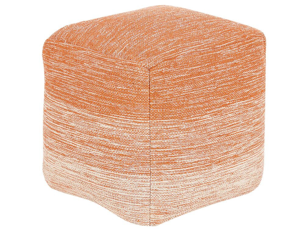 Pouffe Orange And White Cotton 3 Stripes Cube Boho Scandinavian Beliani