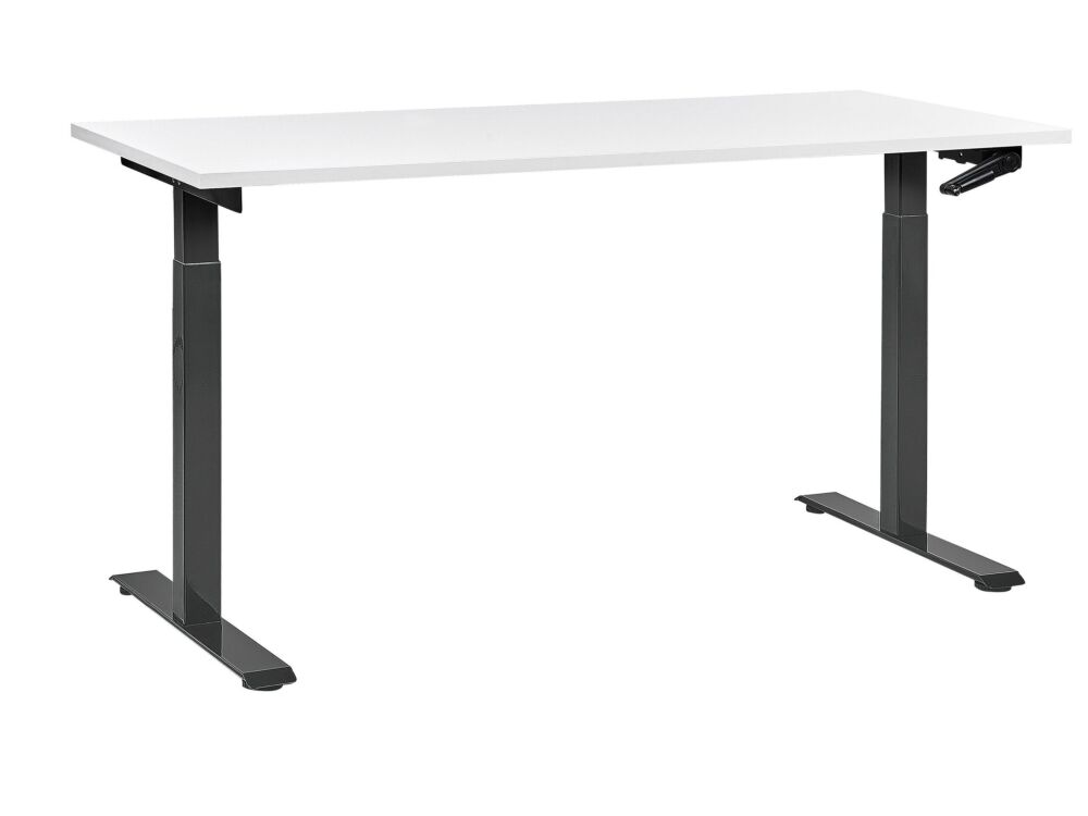 Manually Adjustable Desk White Tabletop Black Steel Frame 160 X 72 Cm Sit And Stand Square Feet Modern Design Office Beliani