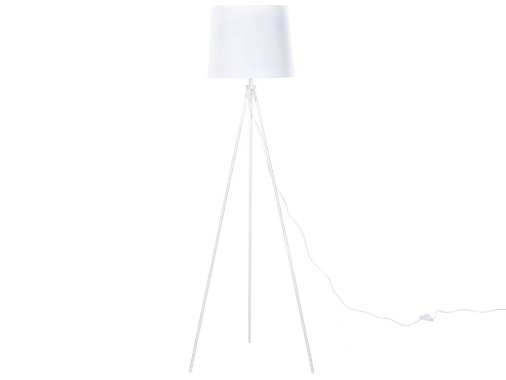 Floor Lamp White Metal 149 Cm Tripod Polycotton Drum Shade Modern Design Beliani