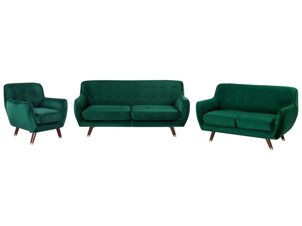 Living Room Set Green Velvet 3 Seater 2 Seater Armchair Button Tufted Back Beliani