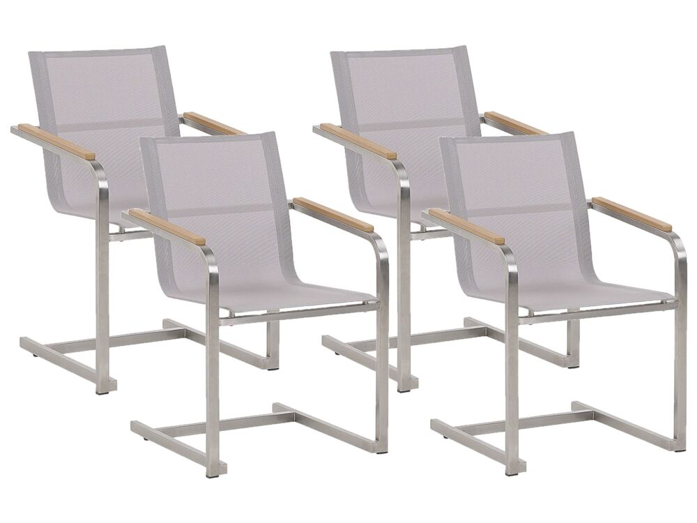 Set Of 4 Garden Chairs Beige Synthetic Seat Stainless Steel Frame Cantilever Style Beliani