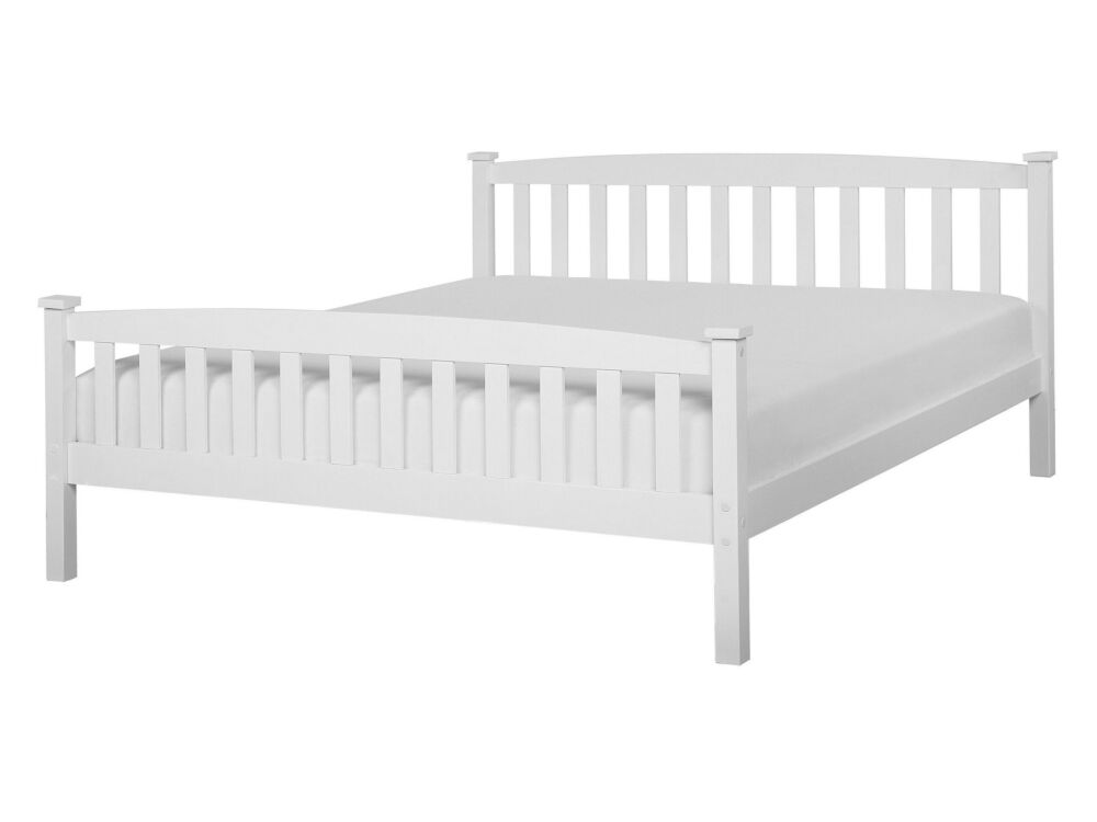 Double Bed Frame White Pine Wood 140 X 200 Cm Slatted Beliani