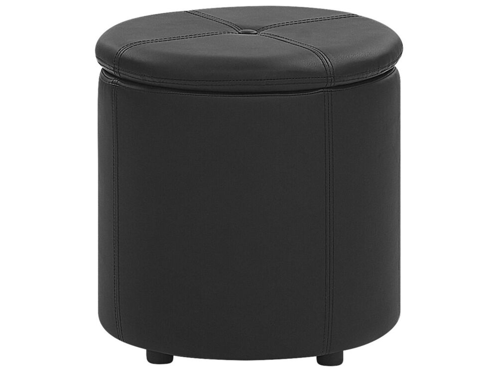 Pouffe Black Faux Leather 40 X 38 Cm With Storage Stool Glamour Beliani